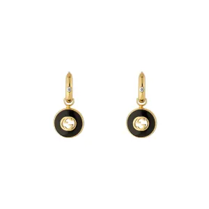 Gucci Interlocking 18ct Yellow Gold Black Onyx Hoop Earrings