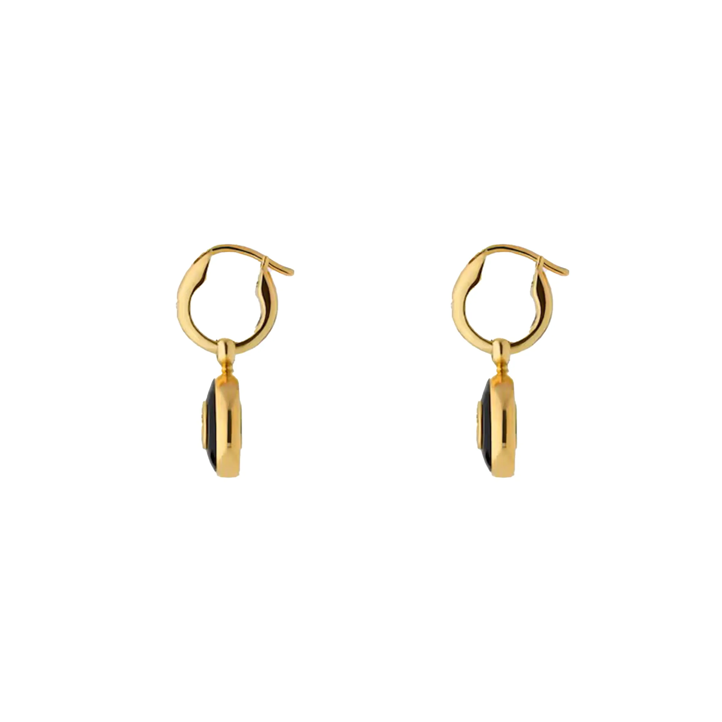 Gucci Interlocking 18ct Yellow Gold Black Onyx Hoop Earrings