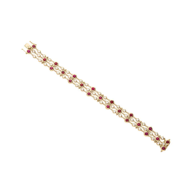 Hans D Krieger 18ct Rose Gold 3.51ct Ruby Diamond Three Row Bracelet D
