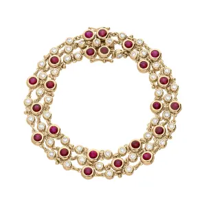 Hans D Krieger 18ct Rose Gold 3.51ct Ruby Diamond Three Row Bracelet D