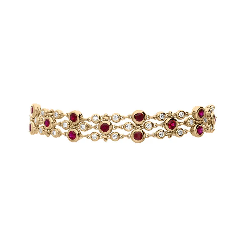 Hans D Krieger 18ct Rose Gold 3.51ct Ruby Diamond Three Row Bracelet D