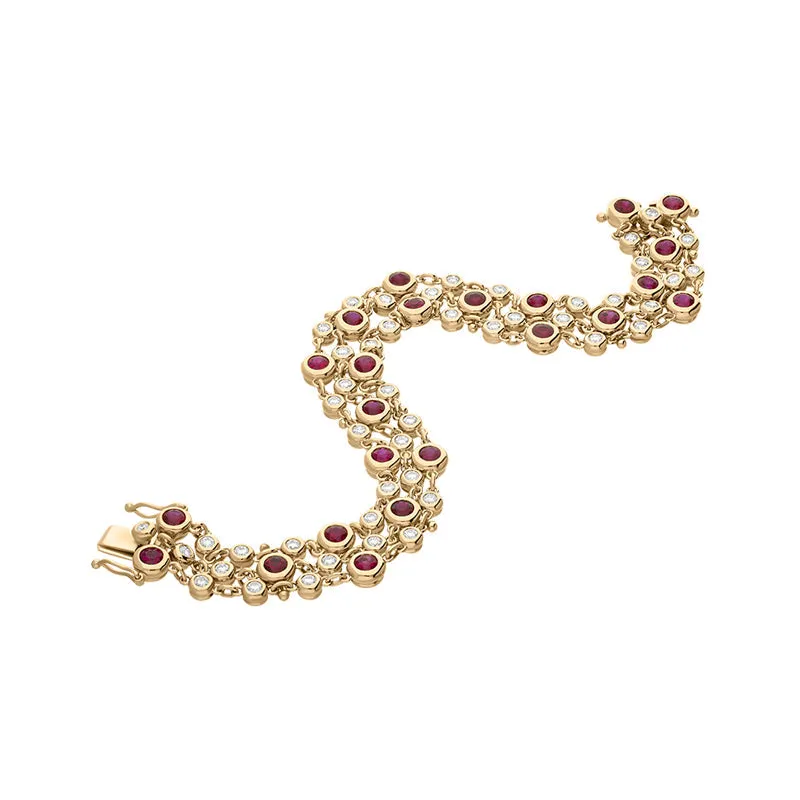 Hans D Krieger 18ct Rose Gold 3.51ct Ruby Diamond Three Row Bracelet D