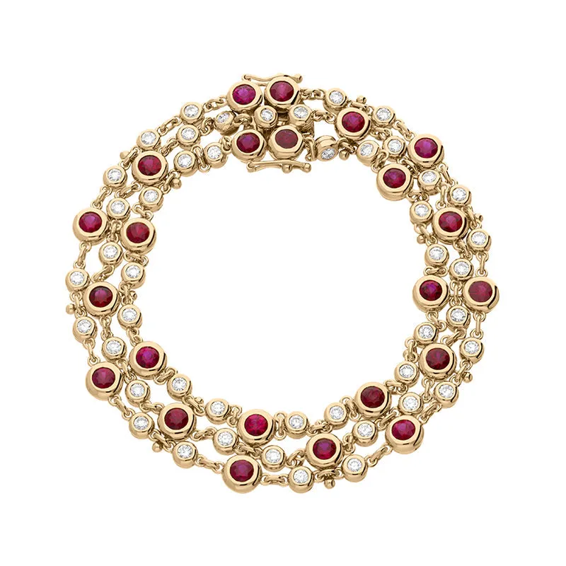 Hans D Krieger 18ct Rose Gold 3.51ct Ruby Diamond Three Row Bracelet D
