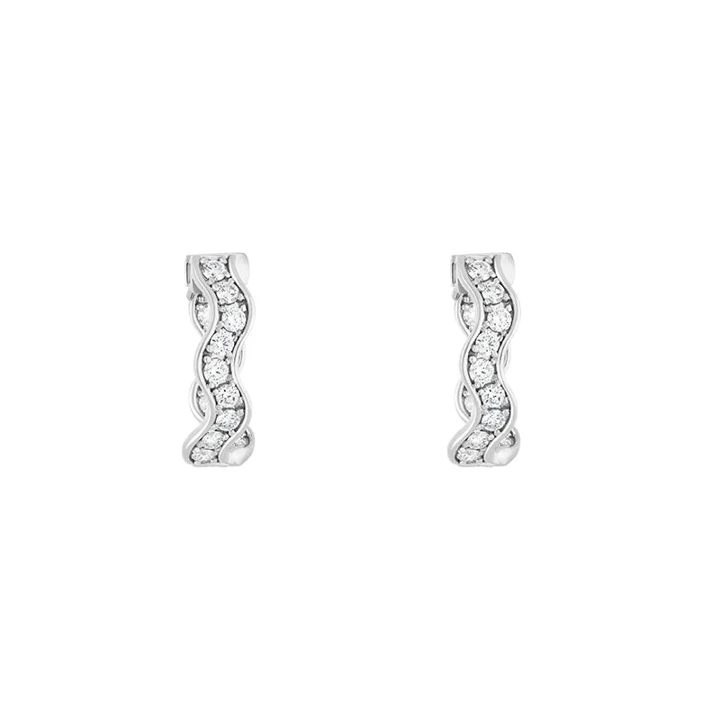 Hans D Krieger 18ct White Gold 1.53ct Diamond Wave Hoop Earrings