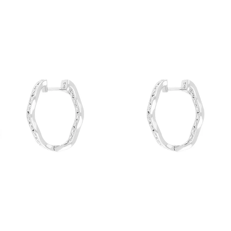 Hans D Krieger 18ct White Gold 1.53ct Diamond Wave Hoop Earrings