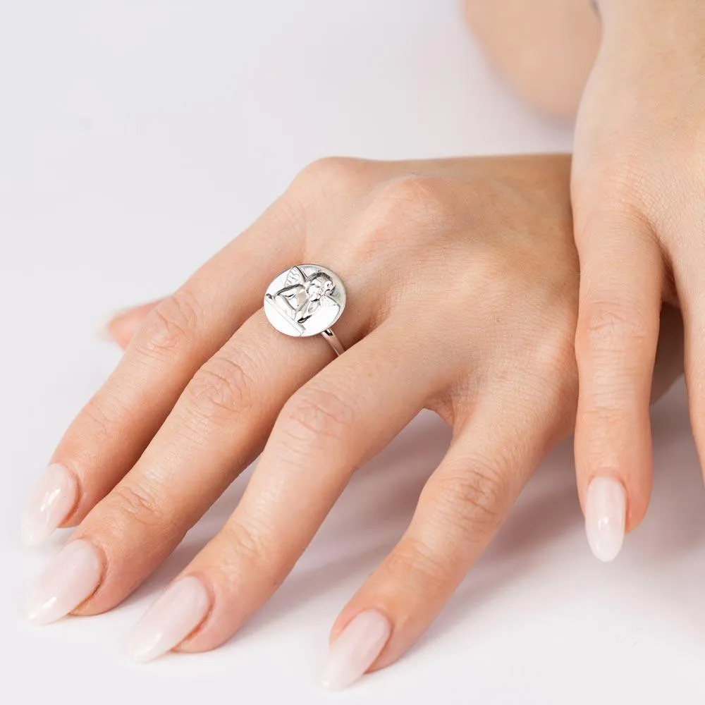 High Polished 925 Sterling Silver Disc Angel Design Ring - SOR00030