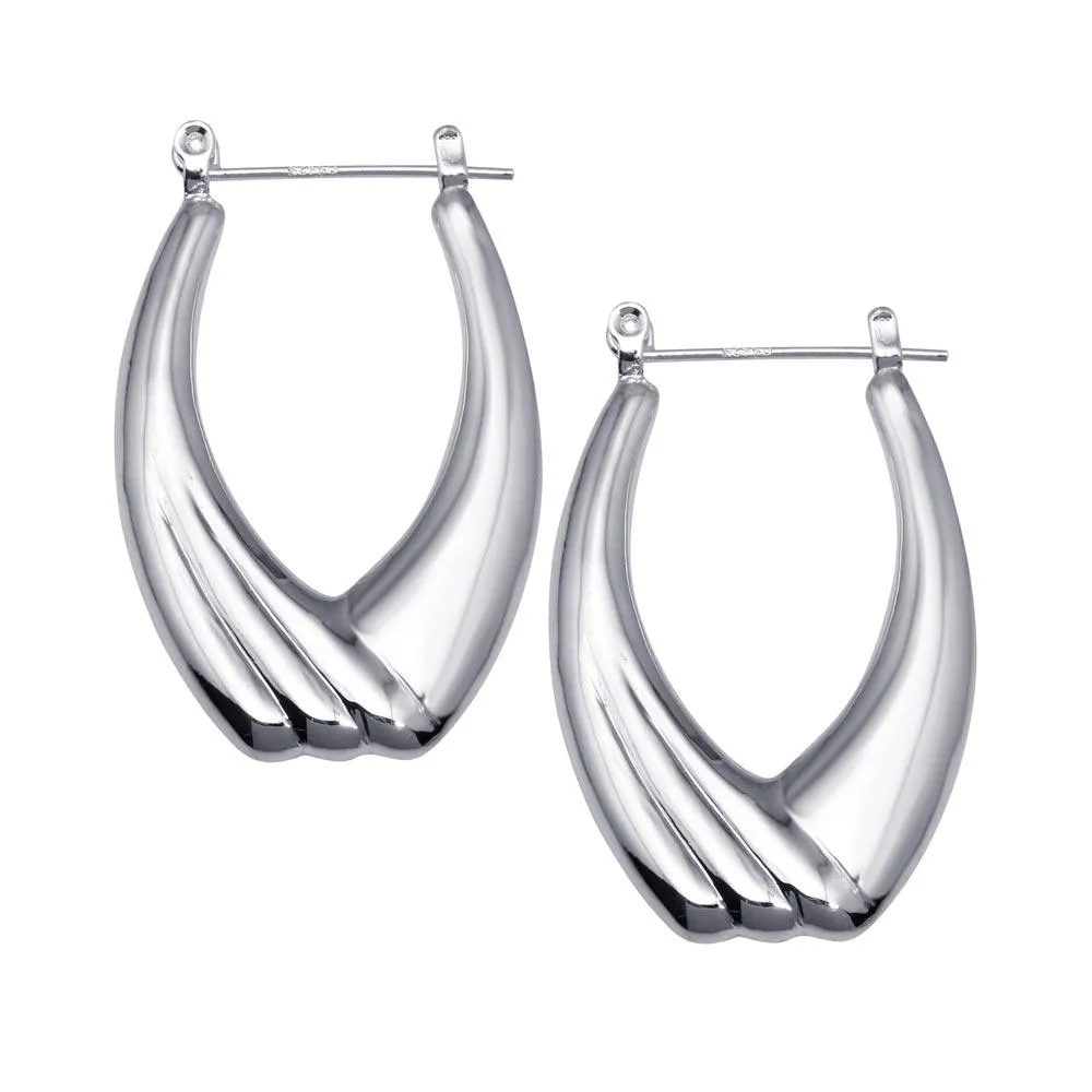 High Polished 925 Sterling Silver Hollow Drop Hoop Earrings - HP10