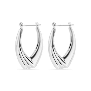 High Polished 925 Sterling Silver Hollow Drop Hoop Earrings - HP10