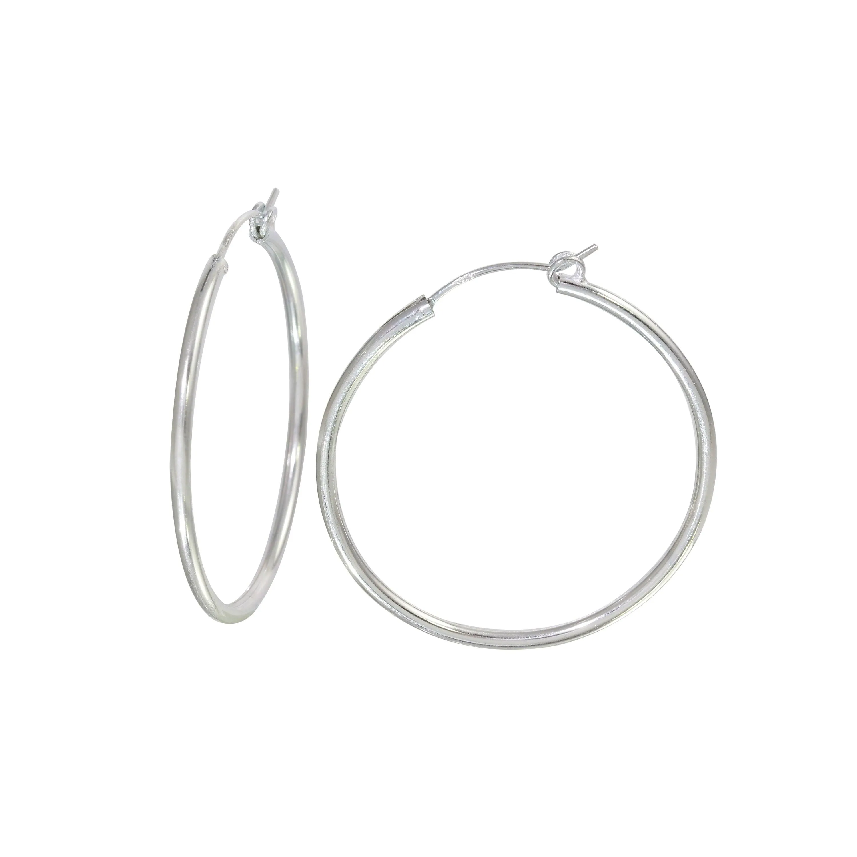 High Polished 925 Sterling Silver Hoop Earrings Rounded Hinge 3.6mm - HP01-3