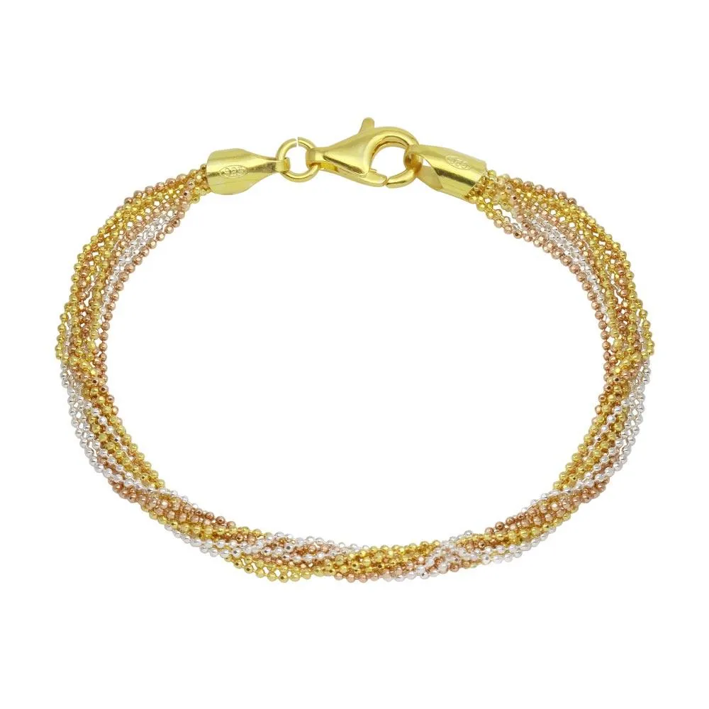 High Polished 925 Sterling Silver Multi-Colored 9 Strand DC Bead Bracelets - B00029