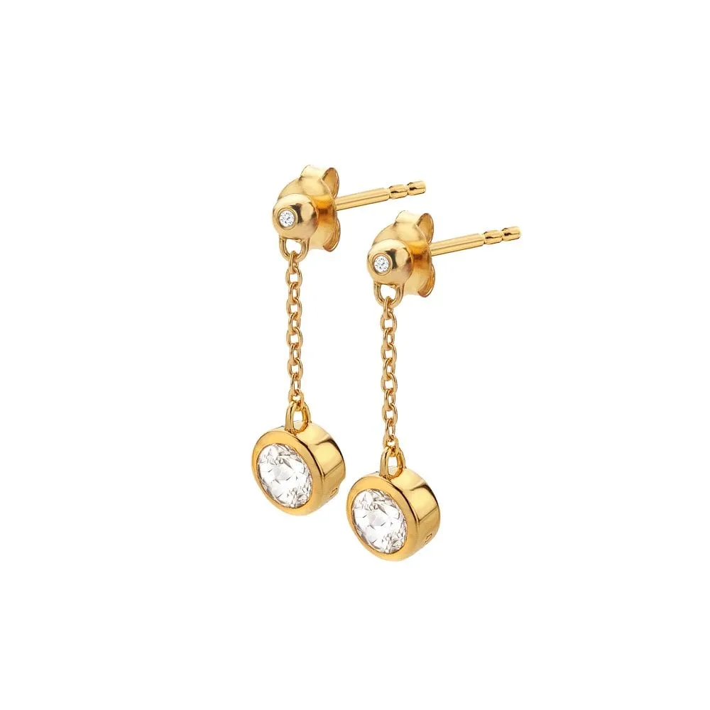 Hot Diamonds Gold Plated Sterling Silver Droplet White Topaz Chain Earrings