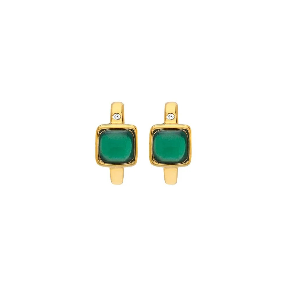 Hot Diamonds Gold Plated Sterling Silver Green Agate Square Huggie Earrings