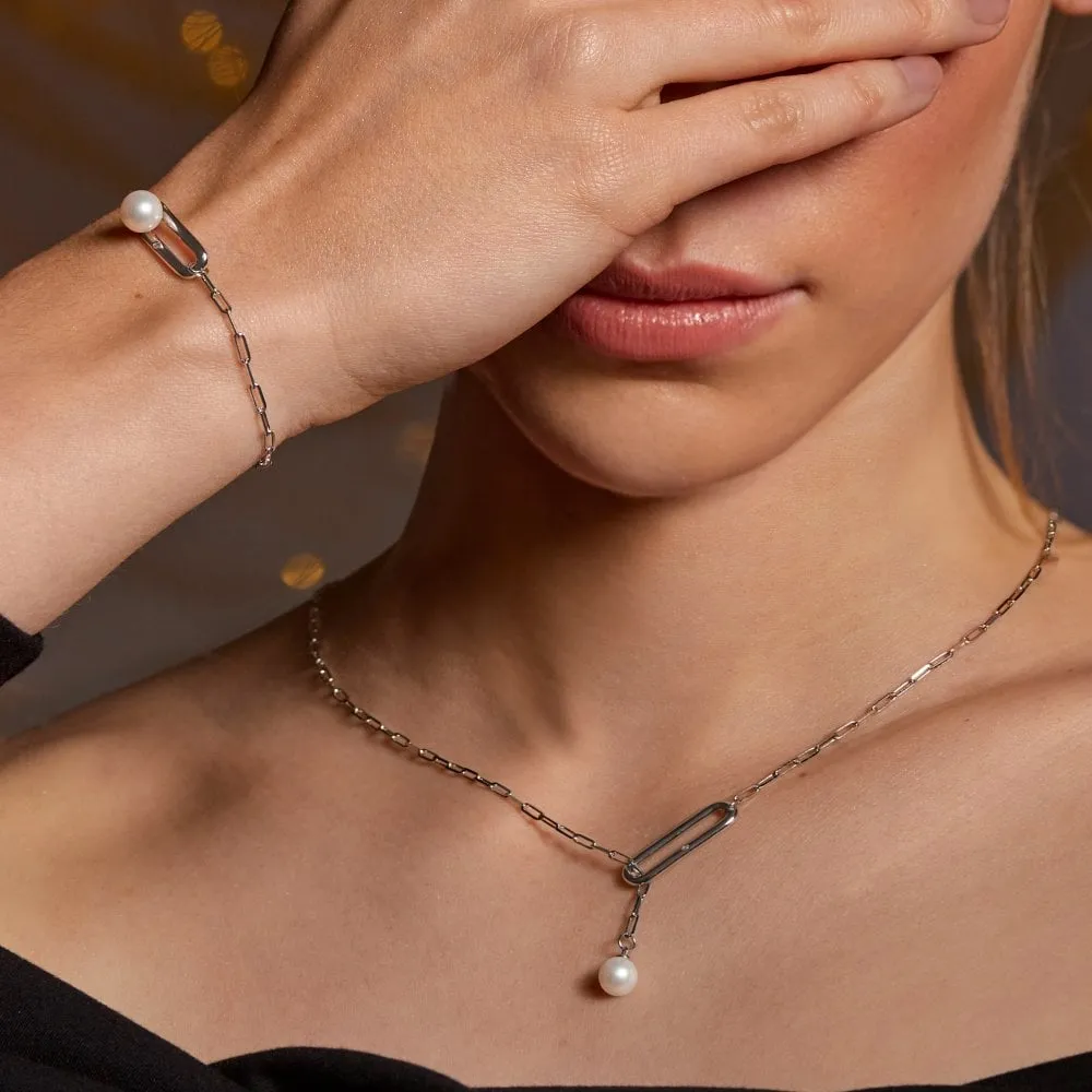 Hot Diamonds Linked Paperclip Sterling Silver Pearl Necklace D