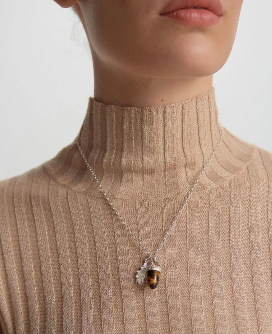 Karen Walker - Acorn And Leaf Pendant 50cm - Tigers eye