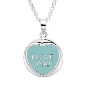 Love Hearts Sterling Silver Blue Enamel "I Love You" Necklace