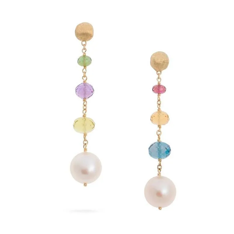Marco Bicego Africa 18ct Yellow Gold Pearl Mixed Gemstone Drop Earrings D