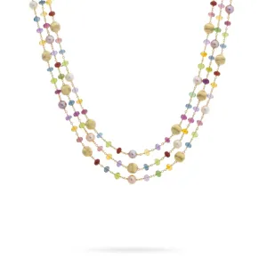 Marco Bicego Africa 18ct Yellow Gold Pearl Mixed Gemstone Triple Strand Necklace