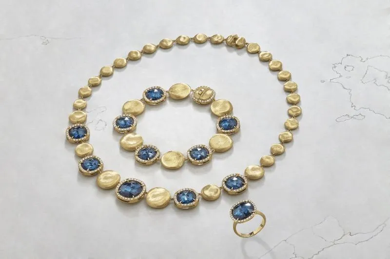 Marco Bicego Jaipur 18ct Yellow Gold London Blue Topaz 0.93ct Diamond Bracelet D