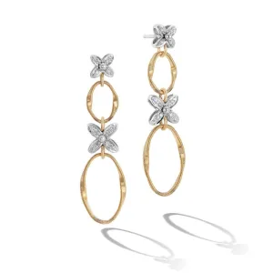 Marco Bicego Marrakech Onde 18ct Yellow Gold Diamond Flower Long Drop Earrings