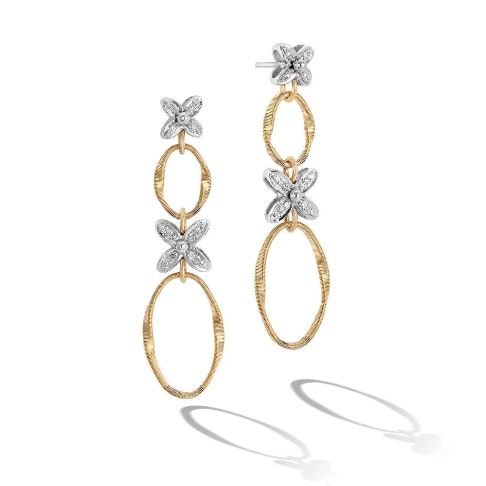 Marco Bicego Marrakech Onde 18ct Yellow Gold Diamond Flower Long Drop Earrings
