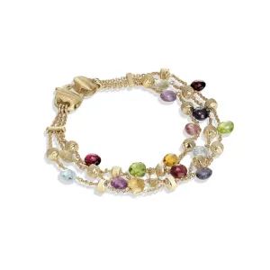 Marco Bicego Paradise 18ct Yellow Gold Multicolour Gemstone Three Strand Bracelet