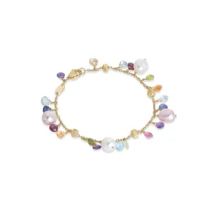 Marco Bicego Paradise 18ct Yellow Gold Pearl and Multicolour Gemstone Bracelet
