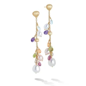 Marco Bicego Paradise 18ct Yellow Gold Pearl and Multicolour Gemstone Long Drop Earrings
