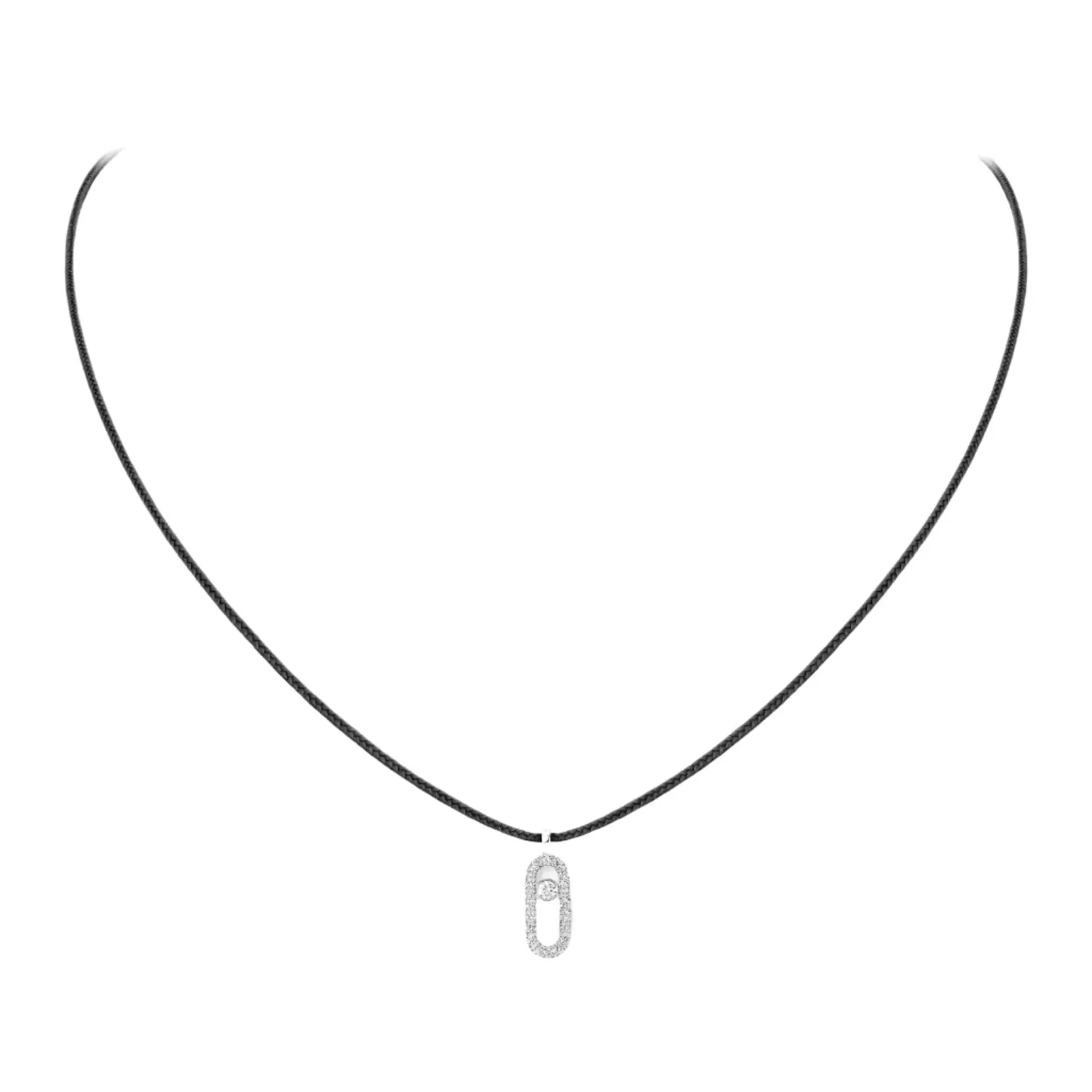 Messika Care(s) 18ct White Gold & Diamond Black Cord Pav Necklace