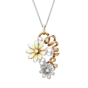Mikimoto 18ct Rose Gold Diamond White Akoya Pearl Floral Necklace