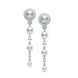 Mikimoto 18ct White Gold 0.29ct Diamond Akoya Petit Soleil Earrings