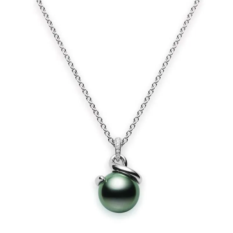Mikimoto 18ct White Gold 11mm Black South Sea Pearl Diamond Necklace
