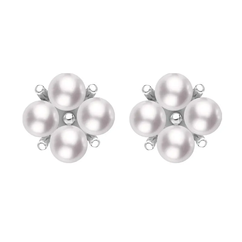 Mikimoto 18ct White Gold 3.25mm Akoya Pearl Floral Cluster Stud Earrings D