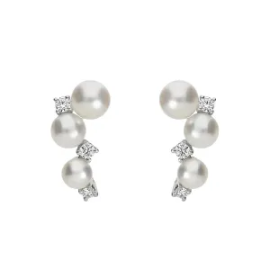 Mikimoto 18ct White Gold 4.25mm Akoya Pearl Diamond Earrings
