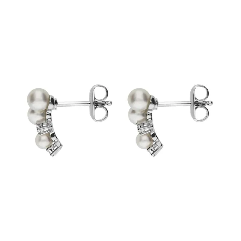 Mikimoto 18ct White Gold 4.25mm Akoya Pearl Diamond Earrings