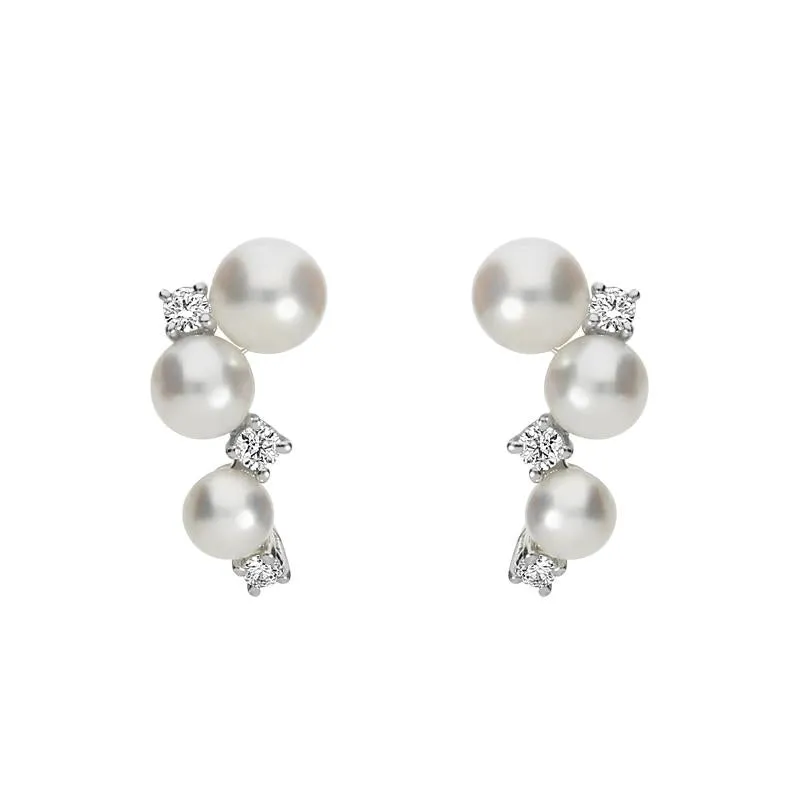 Mikimoto 18ct White Gold 4.25mm Akoya Pearl Diamond Earrings
