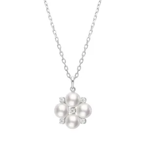 Mikimoto 18ct White Gold 5mm Akoya Pearl Diamond Floral Cluster Necklace