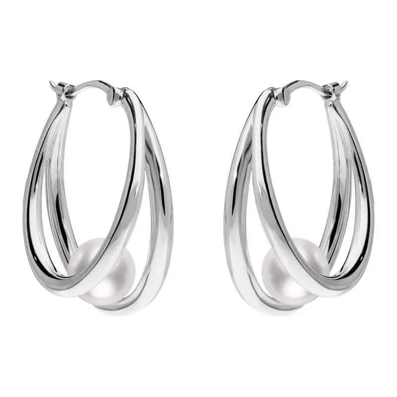 Mikimoto 18ct White Gold 6mm White Akoya Pearl Hoop Earrings D