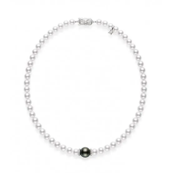 Mikimoto 18ct White Gold 7mm Akoya 11mm Black South Sea Pearl Diamond Necklace