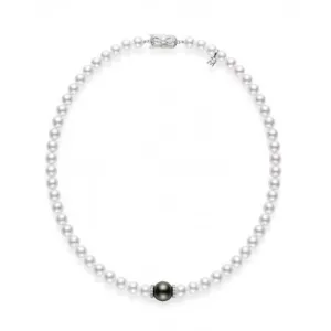 Mikimoto 18ct White Gold 7mm Akoya 11mm Black South Sea Pearl Diamond Necklace
