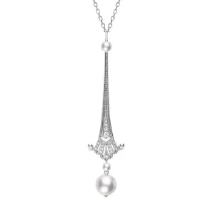 Mikimoto 18ct White Gold Akoya Pearl Diamond Art Deco Necklace