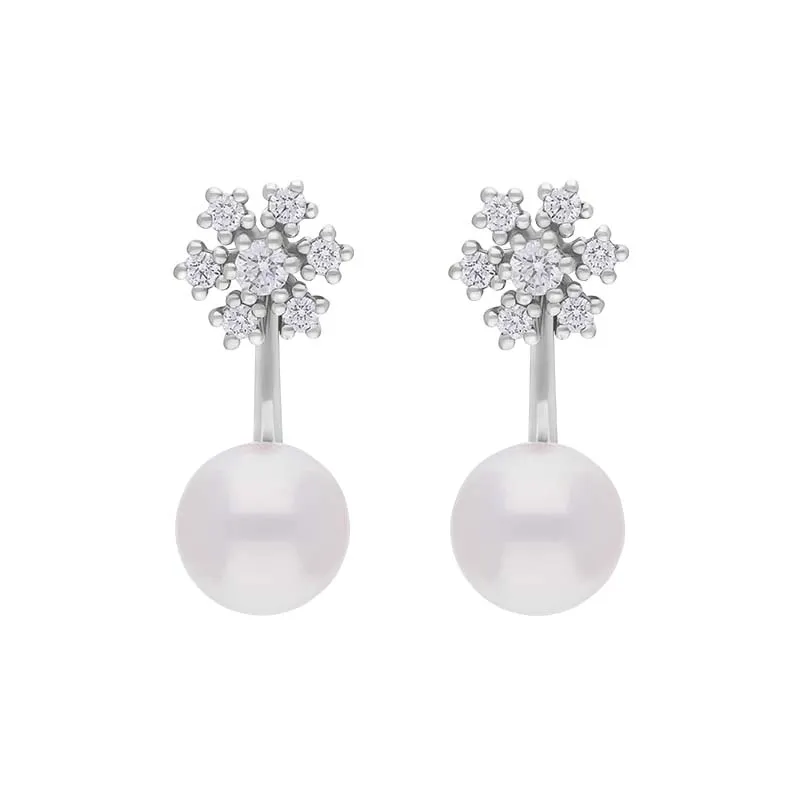 Mikimoto 18ct White Gold Akoya Pearl Diamond Earrings