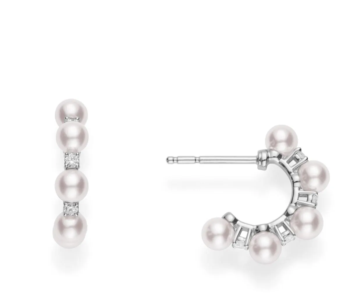 Mikimoto 18ct White Gold Akoya Pearl Diamond Hoop Earrings
