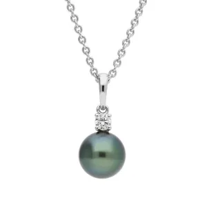 Mikimoto 18ct White Gold Diamond 10mm Black A  South Sea Pearl Necklace
