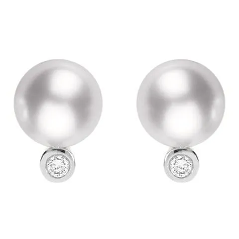 Mikimoto 18ct White Gold Diamond 10mm White South Sea Pearl Earrings