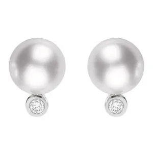 Mikimoto 18ct White Gold Diamond 10mm White South Sea Pearl Earrings