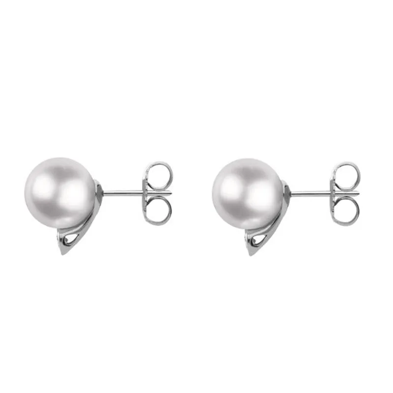 Mikimoto 18ct White Gold Diamond 10mm White South Sea Pearl Earrings