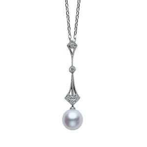 Mikimoto 18ct White Gold Diamond 7.5mm White Akoya Pearl Drop Pendant