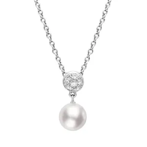 Mikimoto 18ct White Gold Diamond 7.5mm White Akoya Pearl Necklace