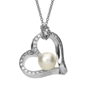 Mikimoto 18ct White Gold Diamond 7mm Akoya Pearl Heart Necklace