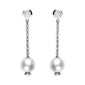 Mikimoto 18ct White Gold Diamond 7mm White Akoya Pearl Drop Earrings
